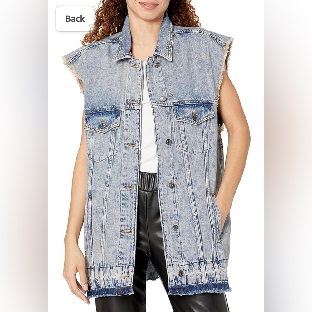 A|X ARMANI EXCHANGE Women's Sleeveless Washed Oversized Denim Jacket Size S